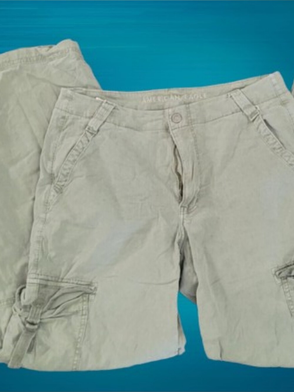 American Eagle 🦅 Super High Rise Baggy Wide Leg Faded Greenish Gray Cargo Pants